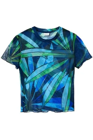 Desigual Top, Dame, Blå, S, Uld, Blå Print Kortærmet T-shirt