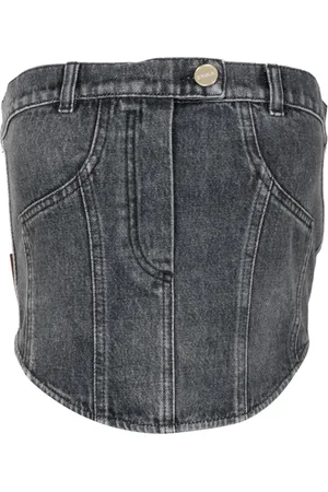 ERIKA CAVALLINI Top, Dame, Grå, S, Denim, Cristel Denim Top med Indgraveret Logo
