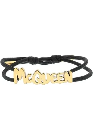 Alexander McQueen Tilbehør, Dame, Sort, ONE SIZE, Bomuld, Graffiti Bomuld Armbånd med Justerbar Længde
