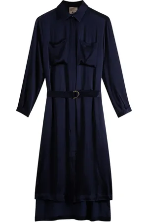 SEMICOUTURE Kjole, Dame, Blå, XL, Satin, Let satin kjole med klassisk skjortekrave
