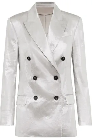 Brunello Cucinelli Jakke, Dame, Grå, S, Polyester, Metallic Linen Blend Blazer