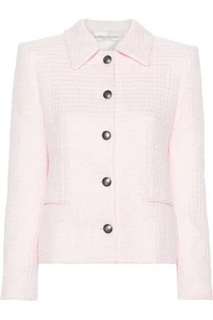 Alessandra Rich Jakke, Dame, Lyserød, XS, Tweed, Lyserød Tweed Check Jakke med Pailletdetaljer