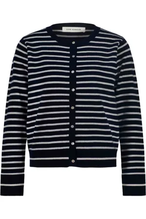 Sofie Schnoor Strik, Dame, Sort, XS, Uld, Blød Cardigan med Striber