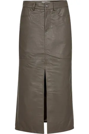 Co`Couture Nederdel, Dame, Grå, L, Læder, Læder Nederdel med Slidser og Lommer