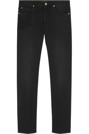 VERSACE Jeans, Herre, Sort, W33, Bomuld, Sorte Slim Jeans med Broderi