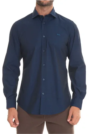 HARMONT&BLAINE Skjorte, Herre, Blå, S, Bomuld, Casual Skjorte med Tile Mikro Print