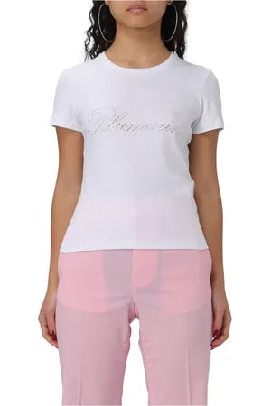 BLUMARINE Top, Dame, Hvid, L, Uld, Logo T-Shirt
