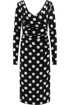 Dolce & Gabbana Kjole, Dame, Sort, L, Polkaprikket Viskosekjole