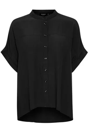 Soaked in Luxury Bluser & Skjorter, Dame, Sort, S, Uld, Sort løstsiddende bluse med korte brede ærmer