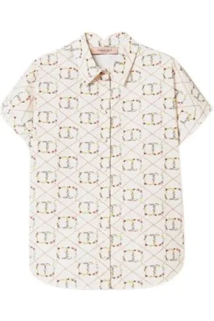 Twin-Set Bluser & Skjorter, Dame, Hvid, S, Uld, Kortærmet skjorte med Oval T Print