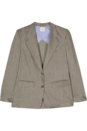 ALYSI Jakke, Dame, Grå, XL, Uld, Grå Linen Blend Stribet Jakke