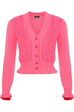 Elisabetta Franchi Strik, Dame, Lyserød, XL, Uld, Broderet Uld Cardigan