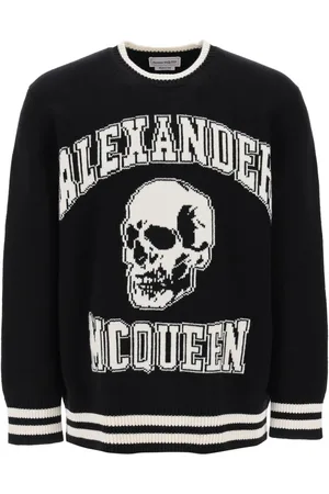 Alexander McQueen Strik, Herre, Sort, S, Uld, Varsity Sweater med Skull Motif