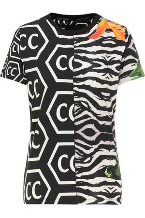 Carlo Colucci Top, Dame, Sort, L, Allround Damen T-Shirt med Tropiske Artworks