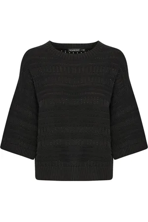 Soaked in Luxury Strik, Dame, Sort, L, Bomuld, Sort Striktrøje med ¾ Ærmer