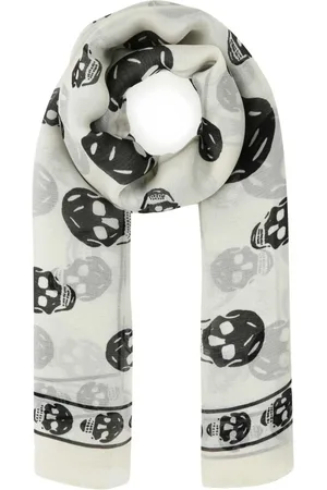 Alexander McQueen Tilbehør, Dame, Hvid, ONE SIZE, Uld, Printet silketørklæde