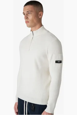 Quotrell Strik, Herre, Hvid, XL, Uld, Stilfuld Strikket Halfzip Sweater til Mænd