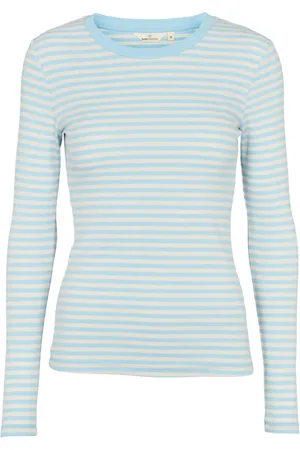 Basicapparel Top, Dame, Blå, S, Bomuld, Stribet Ribstrikket Langærmet Tee - Gots Certificeret