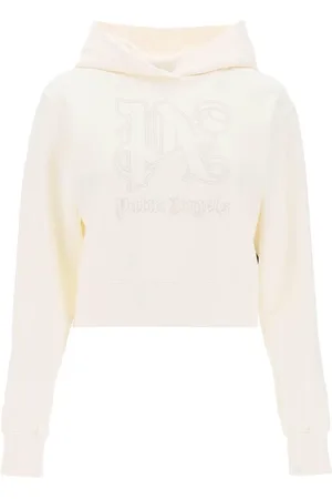 Palm Angels Sweathshirts & Hoodies, Dame, Hvid, S, Bomuld, Monogram Broderet Cropped Hættetrøje