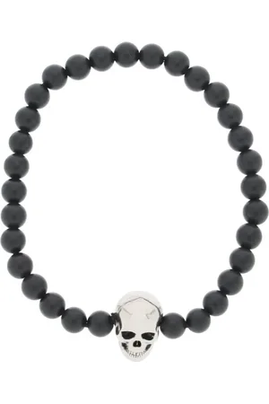 Alexander McQueen Tilbehør, Herre, Sort, ONE SIZE, Armbånd med perler og antik sølv-finish