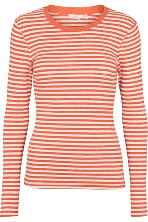 Basicapparel Top, Dame, , L, Bomuld, Stribet Ribbet Langærmet Tee - Gots Certificeret