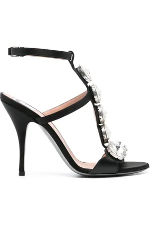 Moschino Sko, Dame, Sort, 37 1/2 EU, Læder, Sorte Sandaler med Smykkedetaljer