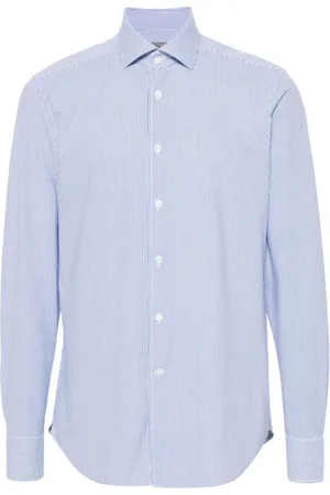 corneliani Skjorte, Herre, Blå, 3XL, Uld, Stribet Strækbart Skjorte