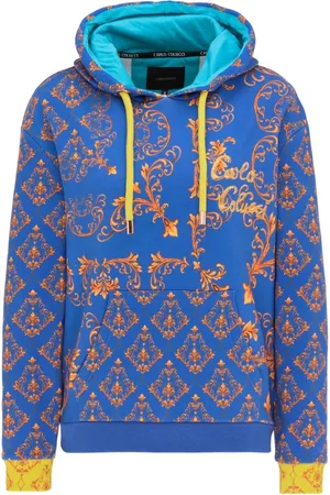 Carlo Colucci Sweathshirts & Hoodies, Dame, Blå, XS, Uld, Farverig Barokmønster Hoodie