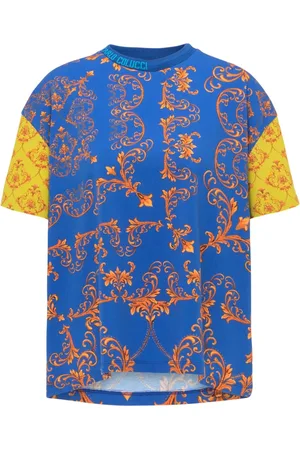 Carlo Colucci Top, Dame, Blå, XS, Vintage Fit Barok Print T-Shirt