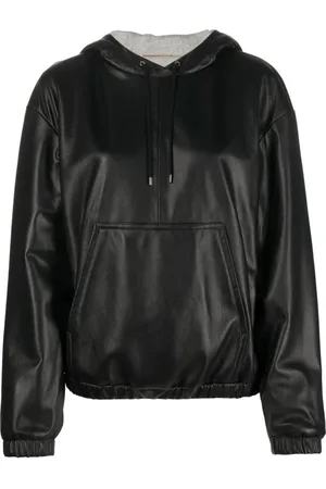 Saint Laurent Jakke, Dame, Sort, 3XL, Læder, Læder hættetrøje