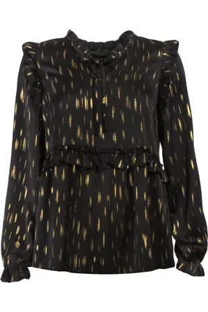 Liberté Bluser & Skjorter, Dame, Sort, S, Uld, Nartina LS Bluse, Sort/Guld