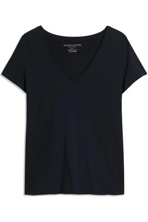 Majestic Top, Dame, Blå, XL, Bomuld, Marineblå V-Hals T-Shirt