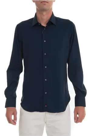 Carrel Skjorte, Herre, Blå, XL, Uld, Italiensk Hals Slim Fit Uld Skjorte