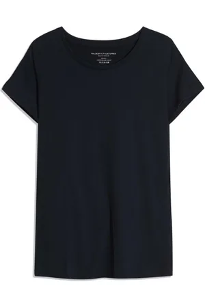 Majestic Top, Dame, Blå, 2XL, Bomuld, Marineblå T-shirt i 100% bomuld med korte ærmer