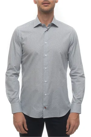 Carrel Skjorte, Herre, Blå, 2XL, Bomuld, Italiensk Fliseprintet Casual Skjorte