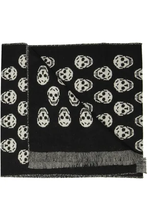 Alexander McQueen Tilbehør, Herre, Sort, ONE SIZE, Uld, Tørklæde med kranie motiv