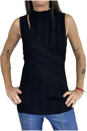 Diane von Furstenberg Top, Dame, Sort, XS, Uld, Sort Strikket Top med Skulderåbning