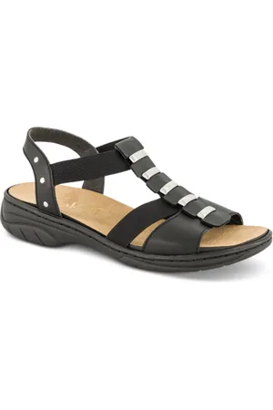 Rieker Sko, Dame, Sort, 42 EU, Læder, Praktisk Komfort Sandal