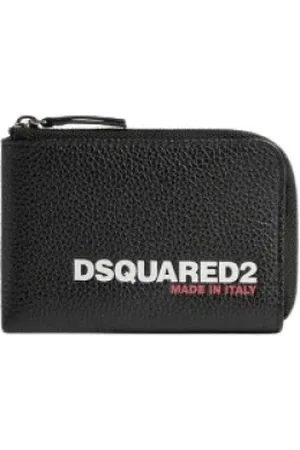 Dsquared2 Tilbehør, Herre, Sort, ONE SIZE, Læder, Tekstureret sort læderpung med lynlåslukning