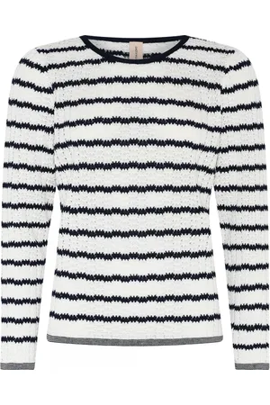 Skovhuus Strik, Dame, Hvid, 2XL, Bomuld, Klisk Stribet Pullover Trøje