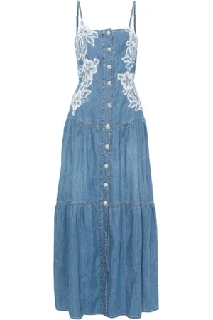 ERMANNO SCERVINO Kjole, Dame, Blå, 2XS, Denim, Blomstret Blonde Denim Kjole