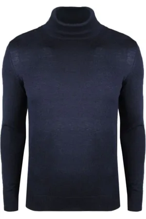 XAGON MAN Strik, Herre, Blå, M, Uld, Klassisk Sweater med Turtleneck