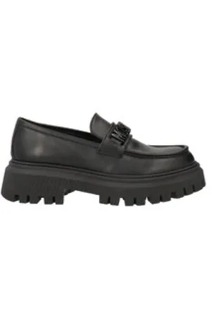 Moschino Sko, Dame, Sort, 36 EU, Uld, Logo Lettering Loafers med Chunky Sole