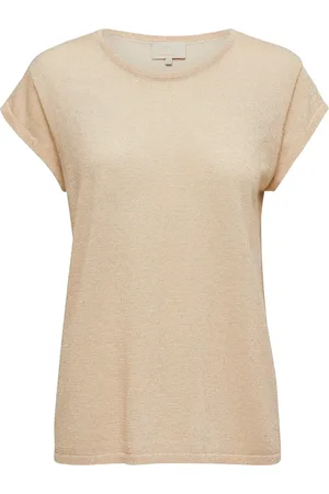 Minus Top, Dame, Gul, XL, Tyl, Carlina Strik T-shirt - Gylden Metallic