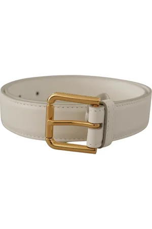 Dolce & Gabbana Tilbehør, Dame, Hvid, 70 CM, Uld, Hvid Kalveskind Guldtone Logo Bælte