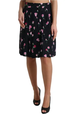 Dolce & Gabbana Nederdel, Dame, Sort, XS, Sort Rose Blomstret A-Line Nederdel