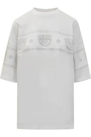 Chiara Ferragni Top, Dame, Hvid, S, Uld, Logo Print T-shirt