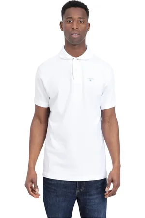 Barbour Top, Herre, Hvid, 2XL, Bomuld, Hvid Polo Shirt med Grå Blå Logo