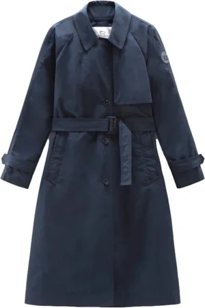 Woolrich Frakke, Dame, Blå, XS, Uld, Klassisk blå trenchcoat