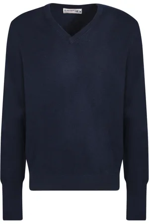 BALLANTYNE Strik, Herre, Blå, XL, Cashmere, Mørkeblå Cashmere -Hals Trøje